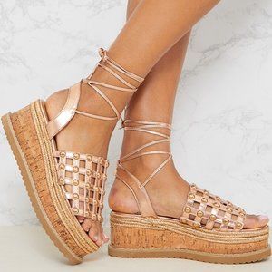 PLT Rose Gold Dome Studded Flatform Espadrille